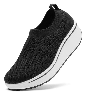 DADAWEN Women's Slip On Breathable Walking Shoes Comfort Fitness Wedge Platform Sneakers